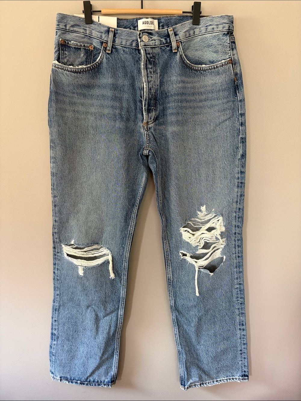 AGOLDE Lana Jean Mid Rise Vintage Straight Size 32 Backdrop Medium Blue Denim